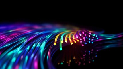Wall Mural - optical fiber speed concept illustration, colorful lines, cable close up, high speed network, data t