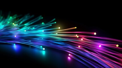 Wall Mural - optical fiber speed concept illustration, colorful lines, cable close up, high speed network, data t
