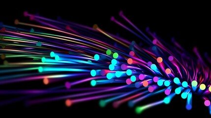 Wall Mural - optical fiber speed concept illustration, colorful lines, cable close up, high speed network, data t
