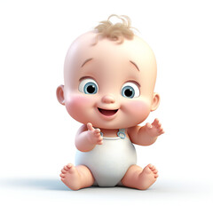 Cute happy 3d baby on isolated background. Generative AI.