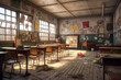 classroom in  abandoned school in ukraine
