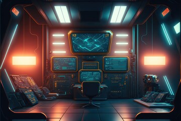 Wall Mural - abstract in futuristic interior architecture of spaceship with power generative technology. concept 