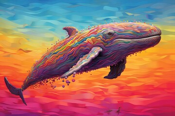 Wall Mural - rainbow colors alien fantasy whale illustration generative ai