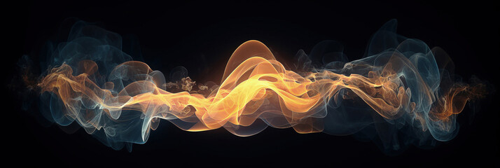 Orange And Blue Sound Wave Picture With Black Background And Yellow Line - Stunning Image Of Smoke Waves On Stock Photo Websites 3D Generic Motion Animation Still Generative AI
