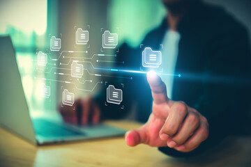 Search engine data document content management system and online file transfer download or sharing and database digital cloud drive storage service on computer network technology analytics concepts