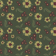 Trendy seamless floral textile print with small flowers on a green background. Botanical  Khaki color hand drawn pattern, vector