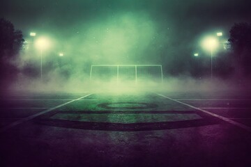 Poster - Soccer field at night with fog and lights. Sport concept