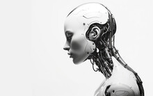 Side Profile Photograph Of A Beautiful Female Android AI Robot.
