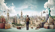 © VICHIZH - globe illustration travel city map plane global europa concept earth. Generative AI.