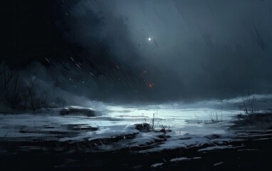 Wall Mural - mist over the snow landscape.