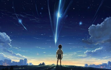 Wall Mural - a small starry universe in the background and a white space satellite in the foreground.