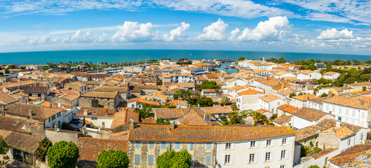 Wall Mural - Aerial view of Saint-Martin-de-Ré, France on a sunny day with blue sky