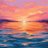 Fototapeta Zachód słońca - Wonderful sunset colors over calm water. (Illustration, Generative AI)