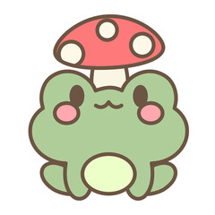 Cute kawaii frog and mushroom gnome garden cartoon sticker