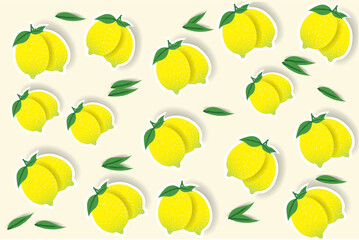 background, sticker of two lemons and their leaves