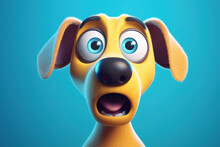 Shocked Funny Dog, Frightened Pet With Round Big Eyes And Open Mouth