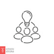 © Fourdoty - Collaboration idea icon. Simple outline style. Business team with lightbulb, innovation collaborate concept. Thin line symbol. Vector illustration isolated on white background. Editable stroke EPS 10.