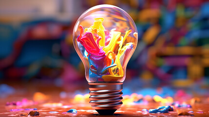 Wall Mural - idea concept of unique creative idea with lightbulb, generative ai