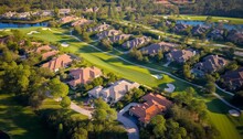 Aerial View Of Row Of Ultra Luxury Homes On The Golf Course In Lake Mary, Orlando, Florida