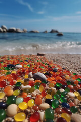 Wall Mural - Closeup of bright colorful stones on the beach