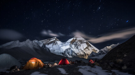 Canvas Print - Snow covered mountains in winter night