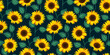 Abstract beautiful sunflower seamless pattern design on dark blue background. Decorative cute floral vector illustration