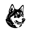 Vector style isolated one single Husky dog head  black and white bw two colors silhouette. Template for laser engraving or stencil