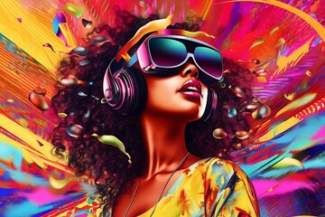 Wall Mural - Black woman with VR glasses