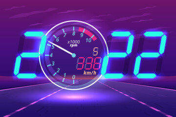 Happy new year 2022. modern design concept speedometer of racing car for creative and designer making artwork