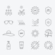 Simple Set of Sun Protection Related Vector Line Icons. Vector set of sun protection line icons. Contains such Icons as Sunscreen, Sunglasses, UV rays exposure time and more.