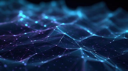 Wall Mural - abstract blue technology background with a cyber network grid and connected particles. artificial ne