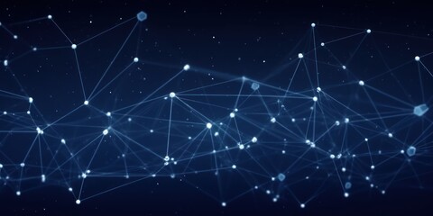 Wall Mural - abstract blue technology background with a cyber network grid and connected particles. artificial ne