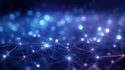 Wall Mural - abstract blue technology background with a cyber network grid and connected particles. artificial ne