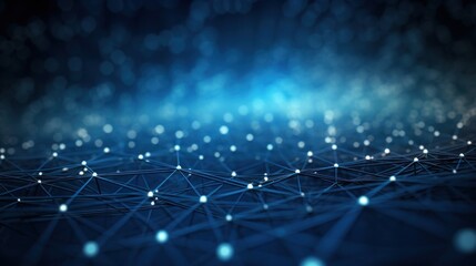 Wall Mural - abstract blue technology background with a cyber network grid and connected particles. artificial ne