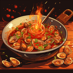 Wall Mural - illustration of mussels with delicious sauce