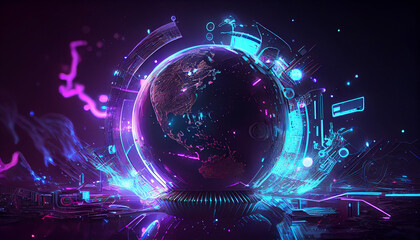 Metaverse digital world cyber space 3D rendering background, neon colorful global world in cyber space, future energy power technology and internet connection concept Ai generated image