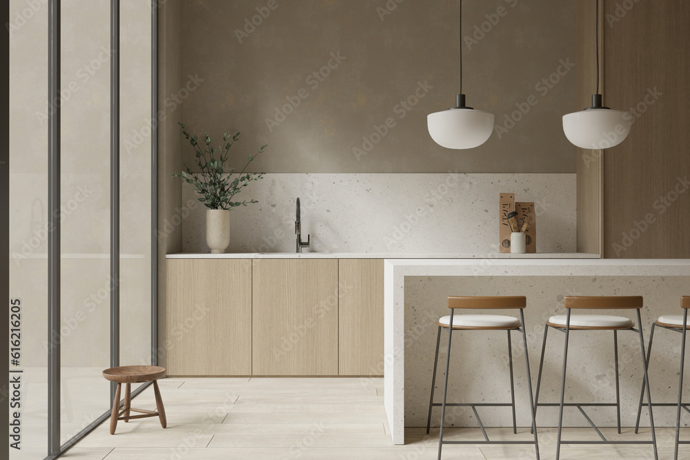 Modern scandinavian kitchen design with island and decor , 3d rendering ... - Kitchen Design With Viking Stove And Scandinavian Style Island