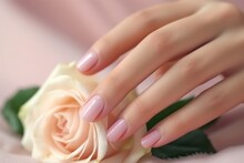 Female hands with pink nail design