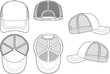 © Jack - Trucker Hat Snapback Technical Drawing Illustration Blank Streetwear Mock-up Template for Design and Tech Packs CAD Strap Mesh