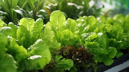 Hydroponics innovation farm with fresh green clean vegetables, generative ai