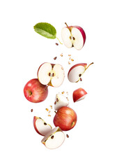 apples cut in the air on a transparent background