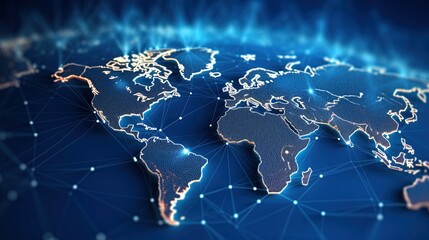 Futuristic background with planet Earth map data network, Generative AI