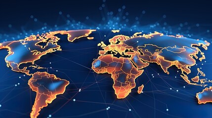 futuristic background with planet earth map data network, generative ai