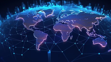 Futuristic background with planet Earth map data network, Generative AI