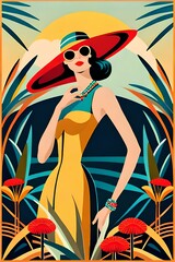 Art deco fashion Graphic silhouette of a Beautiful boho woman illustration generative ai