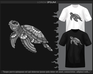 Wall Mural - Monochrome sea turtle mandala arts isolated on black and white t shirt.