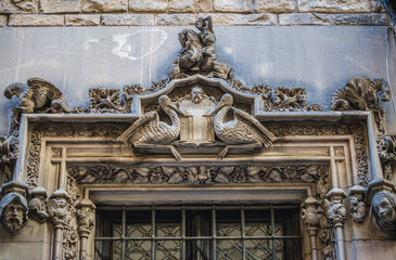 Canvas Print - Details of Palace of the Government of Catalonia, Gothic Quarter in Barcelona, Spain