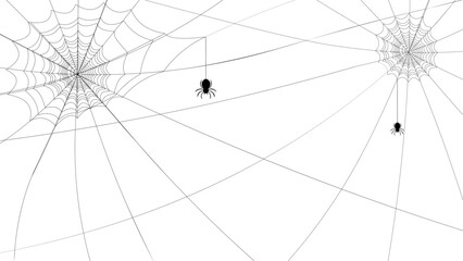 Big black spider web for halloween on  white background. Black and white illustration of elements for decor for the celebration of Halloween. Spooky halloween decoration element for your design. 