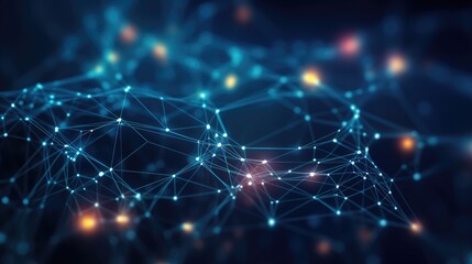 Wall Mural - abstract blue technology background with a cyber network grid and connected particles. artificial ne