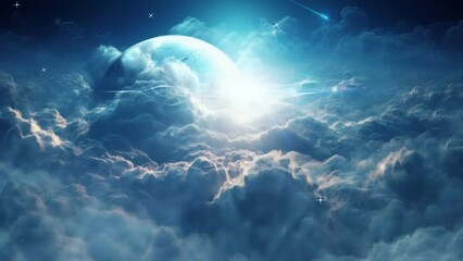 Wall Mural - blue sky with clouds and stars and moon 